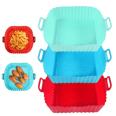 3 Pcs Air Fryer Silicone Liner Pot with Handle Reusable Air Fryer Liner Heat Resistant Square Baking Tray Air Fryer Accessories Liners Baking Pan