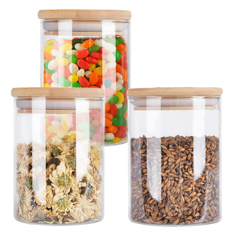 Focus Line Glass Food Storage Jars Containers, High Borosilicate Glass  Cookies Jars with Bamboo Lid Set of 5, Airtight Canisters For Coffee,  Flour, Sugar, Candy, Cookie, Spice 