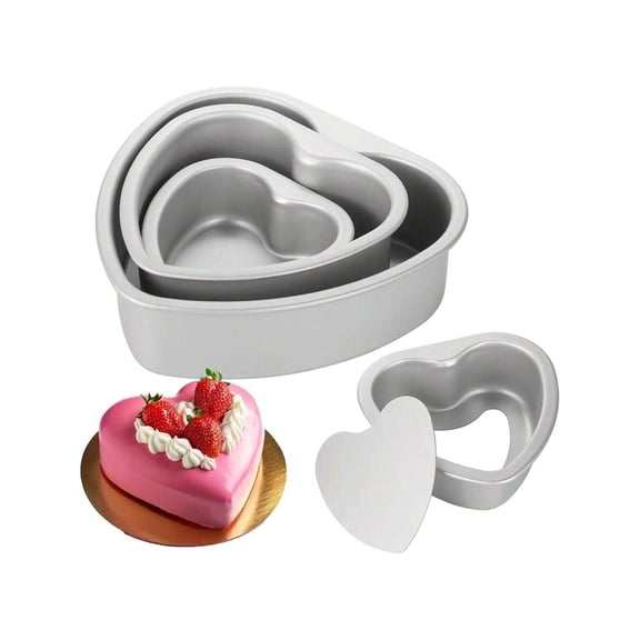 3 Pcs Aluminum Heart Shaped Cake Pans With Removable Bottom, 4/6/8/ Inch Nonstick Heart Cake Pan Baking Molds, Cheesecake Pan Chiffon Cake Molds For Birthday, Party, Mother's Day