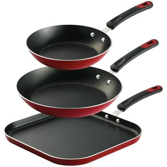 3 Pcs Aluminum Nonstick Fry Pan and Griddle Set, Easy Care Nonstick Cookware Set, Dishwasher Safe Metallic Red$$Home Decor, Kitchen, & Other
