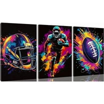 3 Pcs American Football Colorful Wall Art Decor, Rugby Field Stadium Sports Canvas Painting Posters,Graffiti Football Pictures for Boys Room Living Room Bedroom Home Decoration