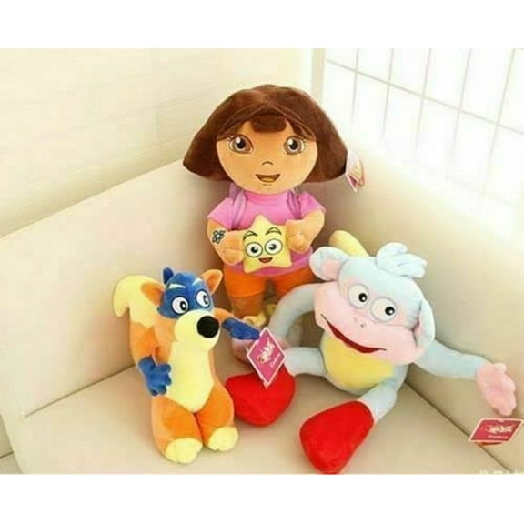 3 Pcs Anime Dora Plush Stuffed Boots Monkey Swiper Fox Dora Doll Figure New 9-10 Incheses