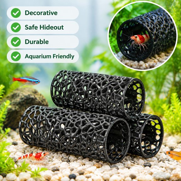 3 Pcs Aquarium Hide Tube for Fish and Shrimp PVC Black 3.9 in
