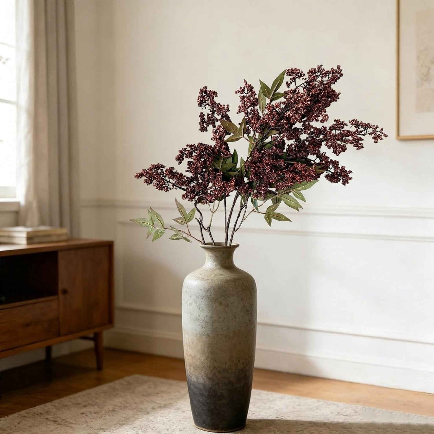 Spring Flower Simpl 3 Pcs Artificial Dusty Plum Berry Stem Spring Faux Flowers Picks ...