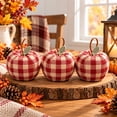thumbnail image 1 of 3 Pcs Artificial Fabric Apple Decor, Vintage Plaid Cloth Fruit Ornament, Soft Fall Fake Apple Decoration for Farmhouse Bedroom Living Room Home Decor(Red), 1 of 6