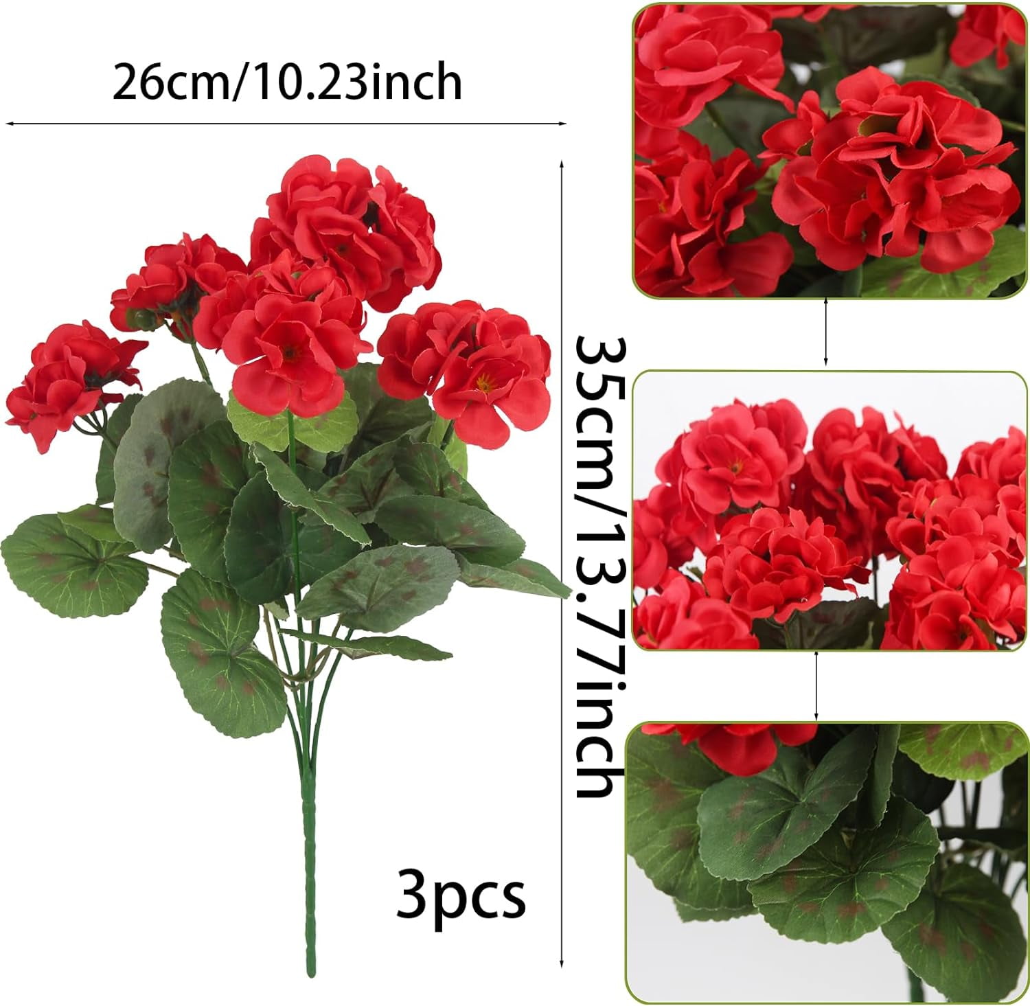 3 Pcs Artificial Geraniums Flowers Silk Geraniums For Outdoors Uv