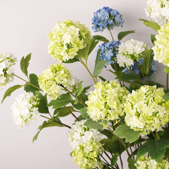 3 Pcs Artificial Hydrangea 40" Faux Hydrangea with 5 *4 " Flower Heads, Fake Hydrangeas Artificial Flowers for Indoor Outdoor Home Decor-Green, White and Blue
