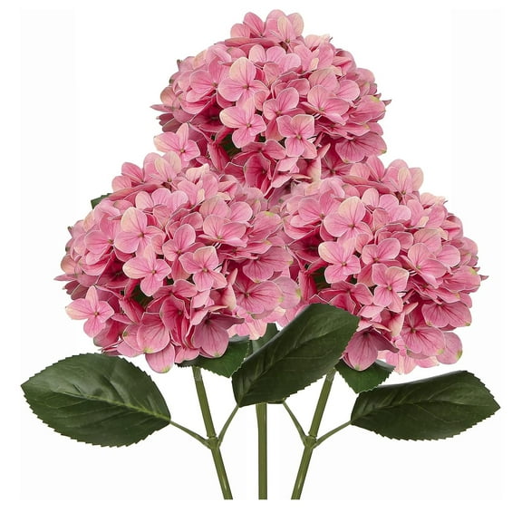 3 Pcs Artificial Hydrangeas Silk Flowers 24.8 Inch Long Stem Fake Flowers Floral Hydrangea Bush Pink