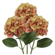 3 Pcs Artificial Hydrangeas Silk Flowers 24.8 inch Long Stem Fake Flowers Floral Hydrangea Bouquet Dark Yellow