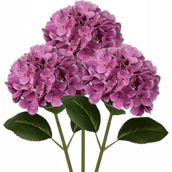 3 Pcs Artificial Hydrangeas Silk Flowers 24.8 inch Long Stem Fake Flowers Floral Hydrangea Wedding Bouquet Purple