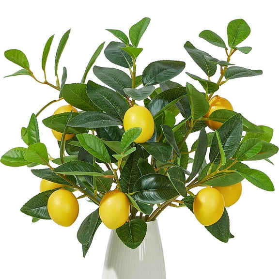 3 Pcs Artificial Lemons Tree Branches, 13.78" Faux Greenery Stems Realistic Lemon Branch with Lifelike Leaves and 3 Lemons, Fake Lemon Plant for Home, Dining Table, Kitchen Decor