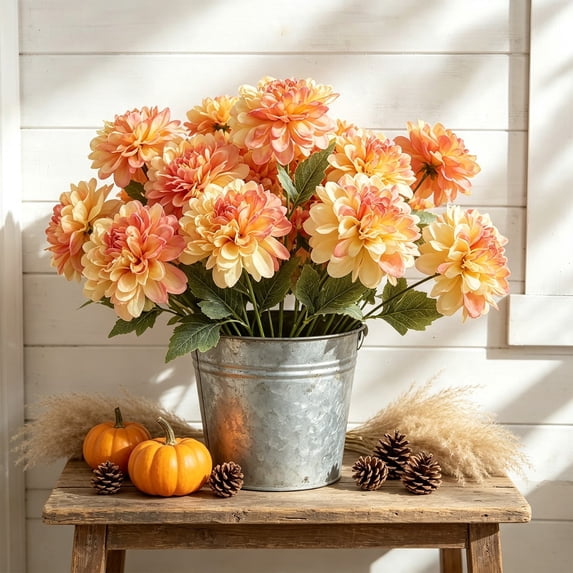 3 Pcs Artificial Mums Flowers for Outdoor, UV Resistant Fake Orange Chrysanthemums Plant, Floral Arrangements for Garden, Yard 2026 New