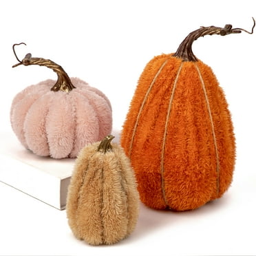 3 Pcs Artificial Pumpkins Decoration Set Sherpa Pumpkins Assorted Small size Fake Fall Pumpkin Harvest Table Centerpiece