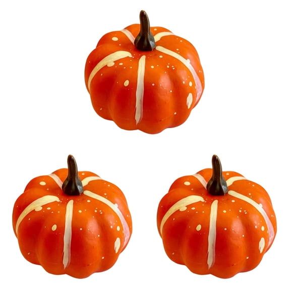 3 Pcs Artificial Pumpkins, Mini Foam Faux Pumpkins for Halloween, Fall Harvest, Thanksgiving Table Centerpieces, Mantel, Porch, Basket & DIY Decor Orange