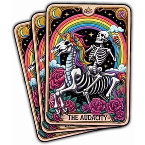 3 Pcs The Audacity Sticker, Skeleton Sticker, Tarot Sticker, Mystery Sticker Flower Sticker Floral Mysterious Bookish Tarot Card Sticker for Laptop Phone Water Bottle Cars Phone Case Laptop 3"x3"