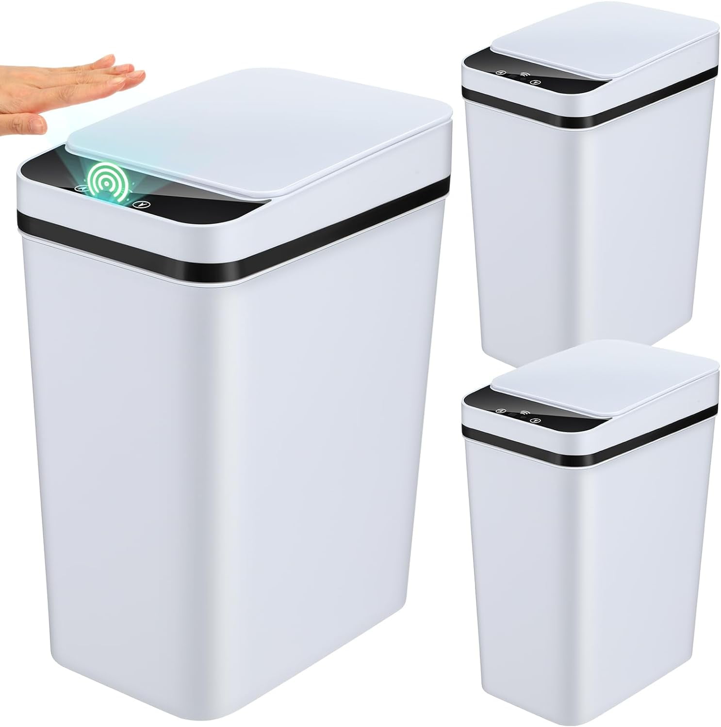 3 Pcs Automatic Bathroom Trash Can with Lid 3 Gallon Touchless Motion ...