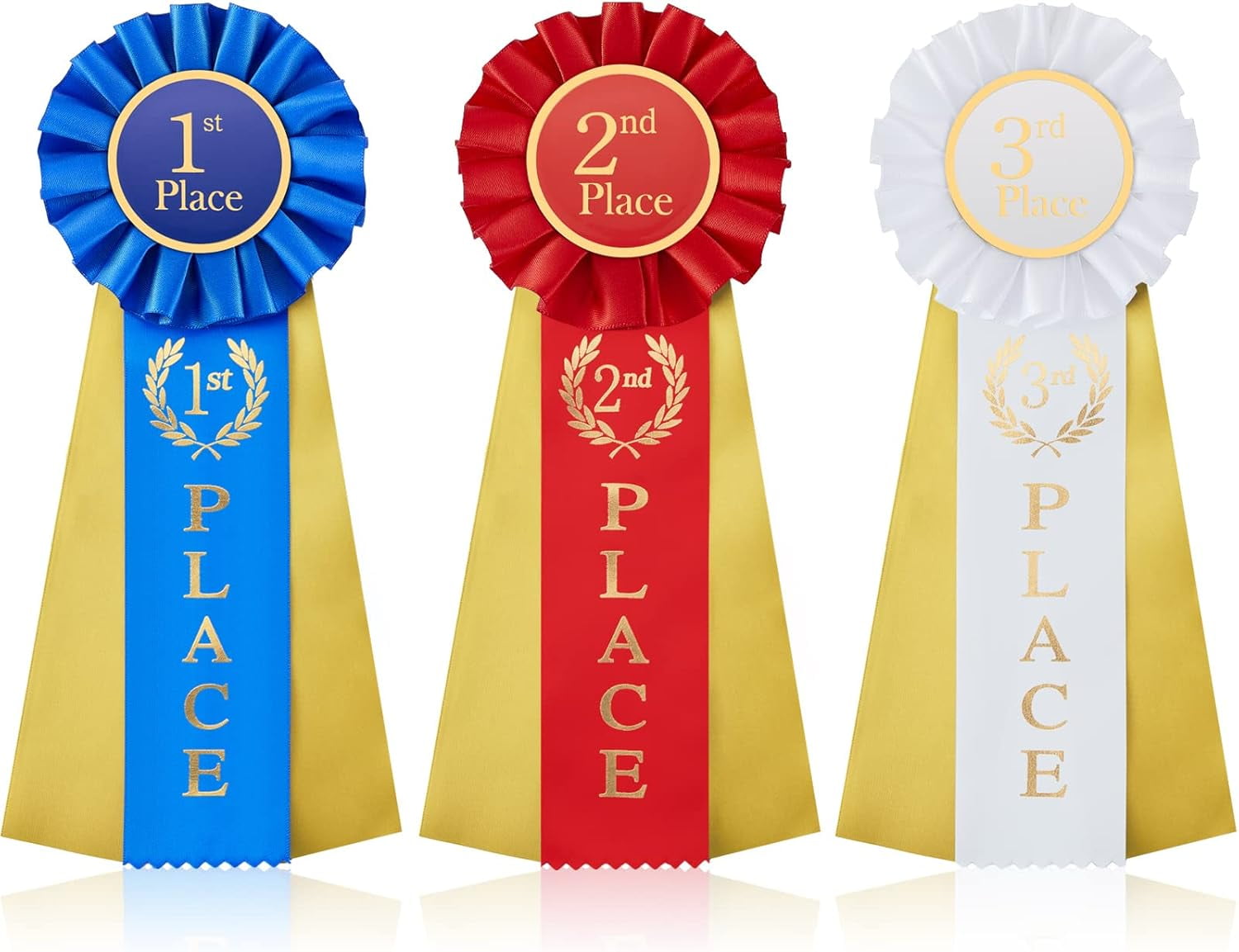 3 Pcs Award Ribbons 1st 2nd 3rd Place Rosette Ribbons Blue Red White ...