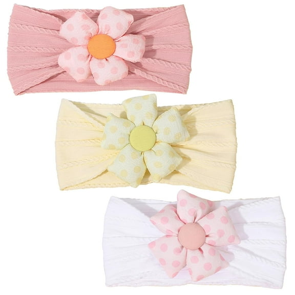 3 Pcs Baby Flower Headbands Baby Girls Nylon Headband Soft Hairbands Hair Accessories for Newborn Infant Toddler Kids (Yellow Pink White)