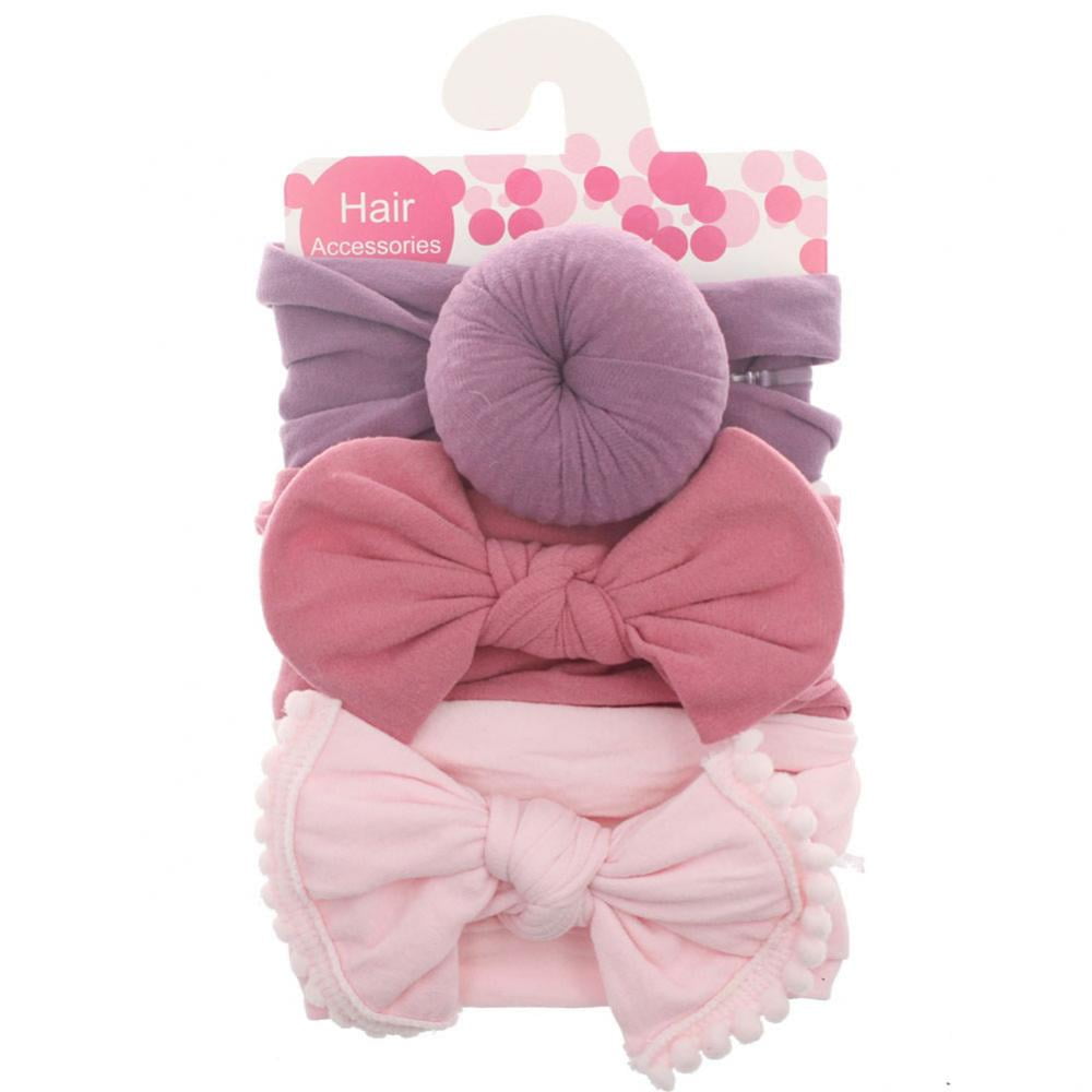 PABOBIT Baby Girl Flower Nylon Headband-Elastic Hair Band Handmade Bow For  Newborn Infant Toddler Pack of 3 (Multicoloured)