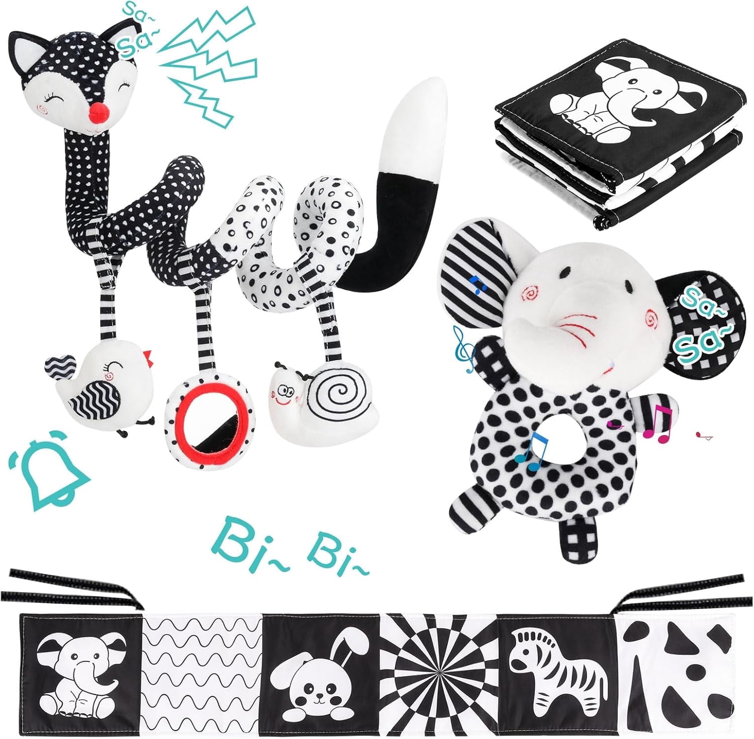 3 Pcs Baby Toys，Black and White Baby Toys，High Contrast Baby Toys