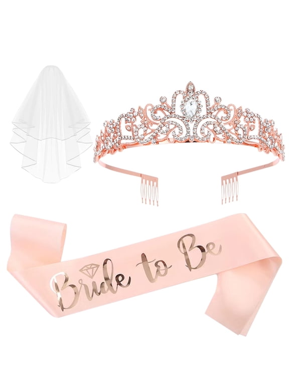 3 Pcs Bachelorette Party Decorations, Bride to Be Sash, Tiara, Crown, bridal shower, Bachelorette Party Supplies, Gifts, Favors (Rose Gold)