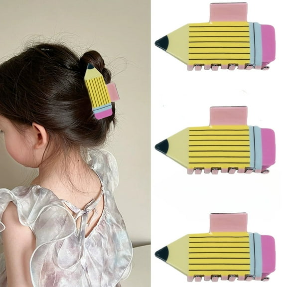 3 Pcs Back To School Hair Claw Clips for Women Girls Hair Clips Pencil Claw Clips for Thick Thin Hair Strong Hold Claw Clips Fun Hair Accessories, Yellow