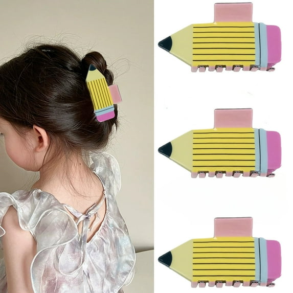 3 Pcs Back To School Hair Claw Clips for Women Girls Hair Clips Pencil Claw Clips for Thick Thin Hair Strong Hold Claw Clips Fun Hair Accessories, Yellow
