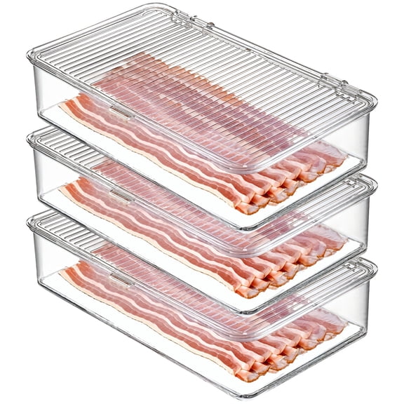 3 Pcs Bacon Storage Container for Refrigerator, Stackable Meat & Cheese Keeper, Food-safe, Transparent Design, Ideal for Cold Cuts, Bacon, and Cheese, Compact and Space-Saving
