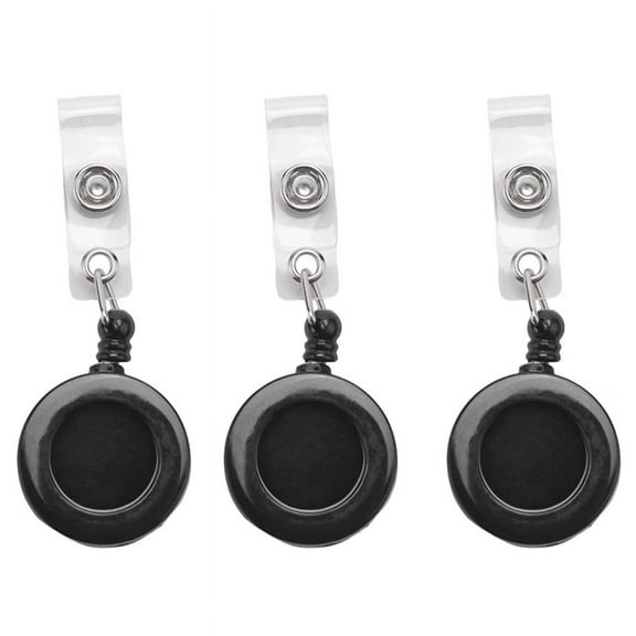 3 Pcs Badge Holder Retractable Reel YOYO Clip Snap Button ID Card Key Black