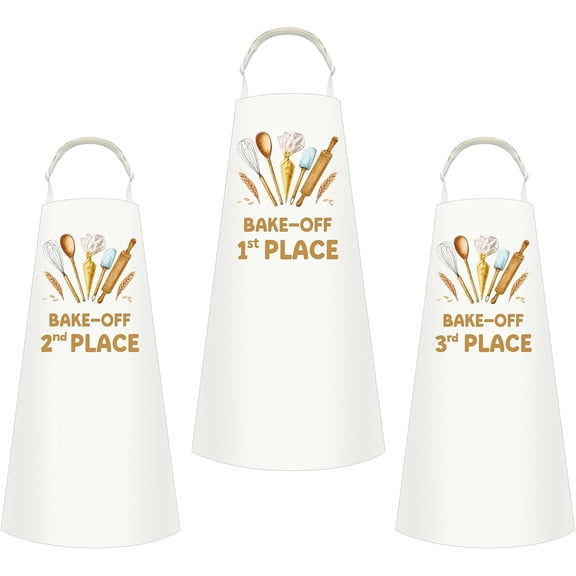 3 Pcs Baker off Canvas Apron 1st, 2nd, 3rd Place Cooking Gifts for Food Cook Contest Competition Party Supplies, 29.5 x 23.6 Inch