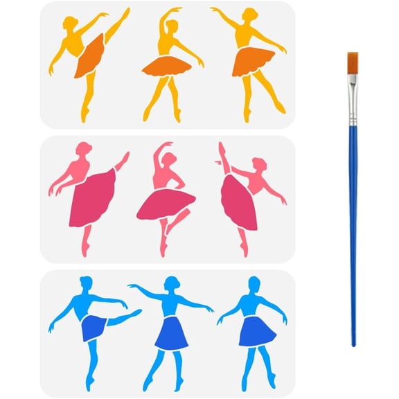 3 Pcs Ballet Figure Pattern Stencils with a Brush 9 Styles Ballet Dancer Painting Stencil 11.8x5.9Inch Ballet Beauty Drawing Template PET Character Template