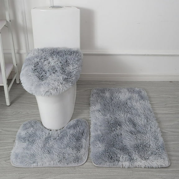 3 Pcs Bath Rugs Set, Bathroom Rug Set Bath Rug + Contour Mat + Toilet Seat Cover, Super Soft Microfiber Water Absorbent and Non-Slip Bathroom Rugs with PVC Point Rubber Backing