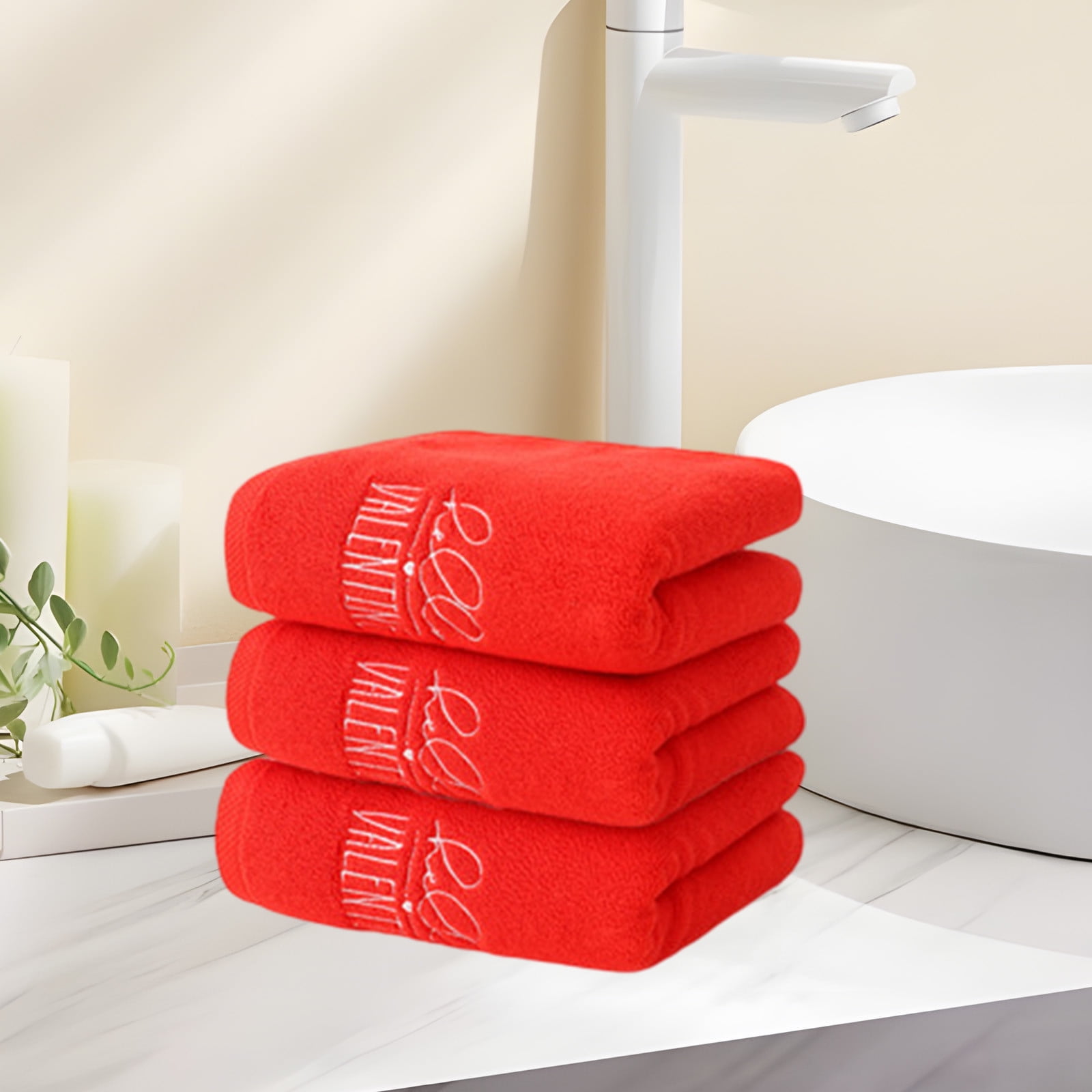3 Pcs Bath Towel Valentine's Day Hand Towels Red Bathroom Decorative