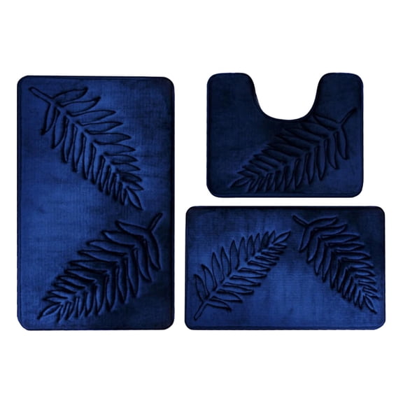 3 Pcs Bathroom Rugs, Leaves Bath Mat Toilet Mats, Soft Comfortable Non-Slip Bathroom Rug Set, Bath Mats&nbsp;Ultra Absorbent Bath Mat for Bathroom, Machine Washable Bath Mat Bathroom Rug Sets, Navy