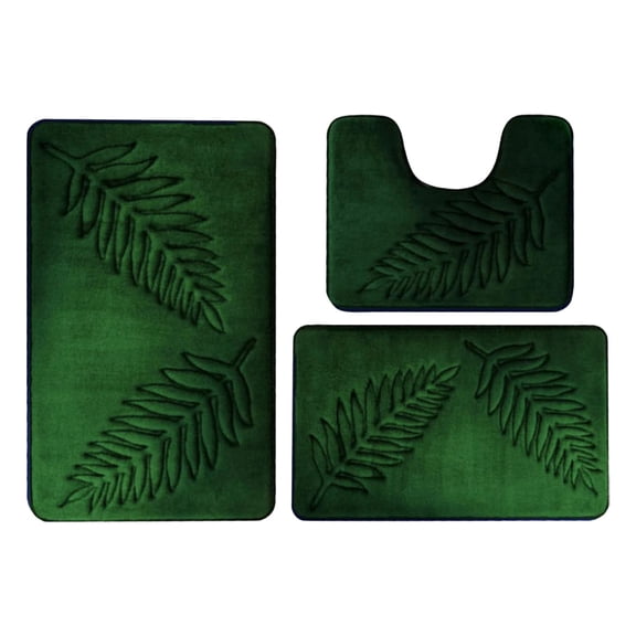 3 Pcs Bathroom Rugs, Leaves Bath Mat Toilet Mats, Soft Comfortable Non-Slip Bathroom Rug Set, Bath Mats&nbsp;Ultra Absorbent Bath Mat for Bathroom, Machine Washable Bath Mat Bathroom Rug Sets, Green