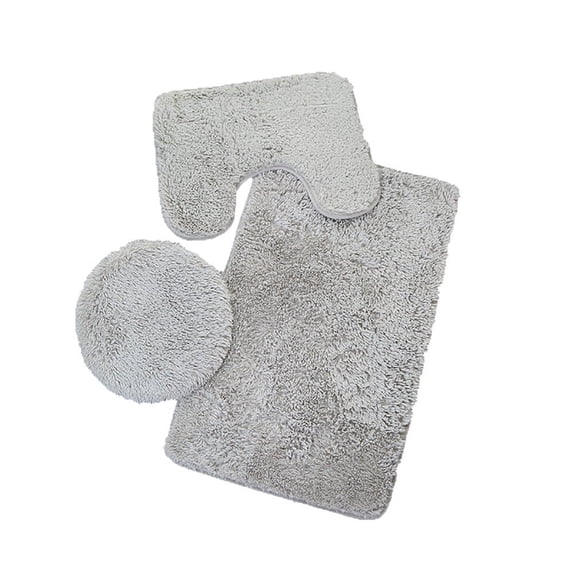 3 Pcs Bathroom Rugs Set Bathroom Bath Mat Ultra Soft Non Slip and Absorbent Bath Rugs Chenille Super Soft, Bath Rug, Contour, Toilet Lid Cover Light Gray