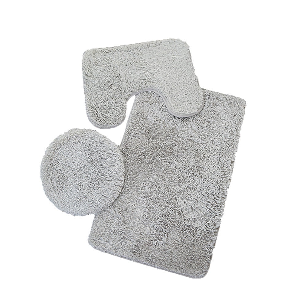 3 Pcs Bathroom Rugs Set Bathroom Bath Mat Ultra Soft Non Slip and Absorbent Bath Rugs Chenille Super Soft, Bath Rug, Contour, Toilet Lid Cover Light Gray