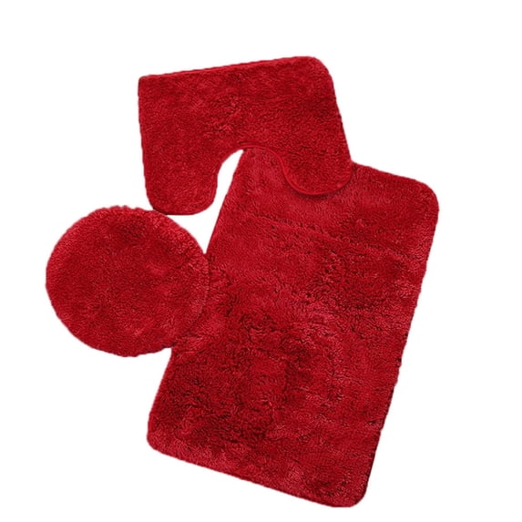 3 Pcs Bathroom Rugs Set Bathroom Bath Mat Ultra Soft Non Slip and Absorbent Bath Rugs Chenille Super Soft, Bath Rug, Contour, Toilet Lid Cover Red