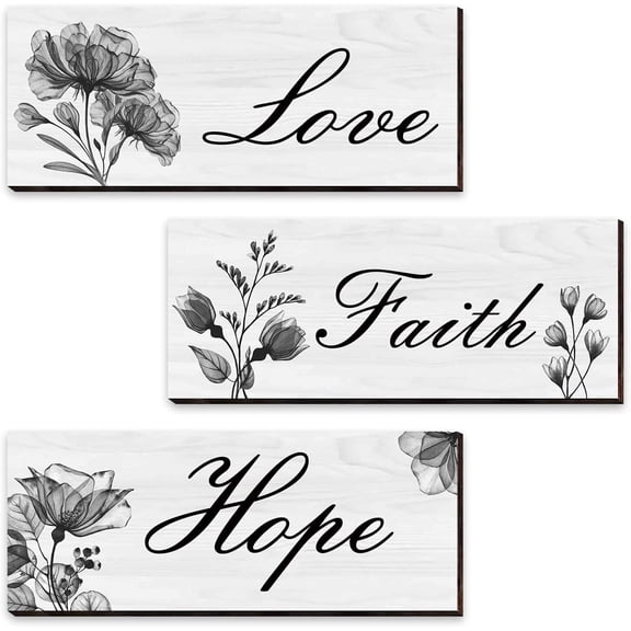 3 Pcs Bathroom Wall Art Decor Plaques Rustic Farmhouse Pictures Wall Art Love Faith Hope Laundry Room Home Decorations Country(Black)