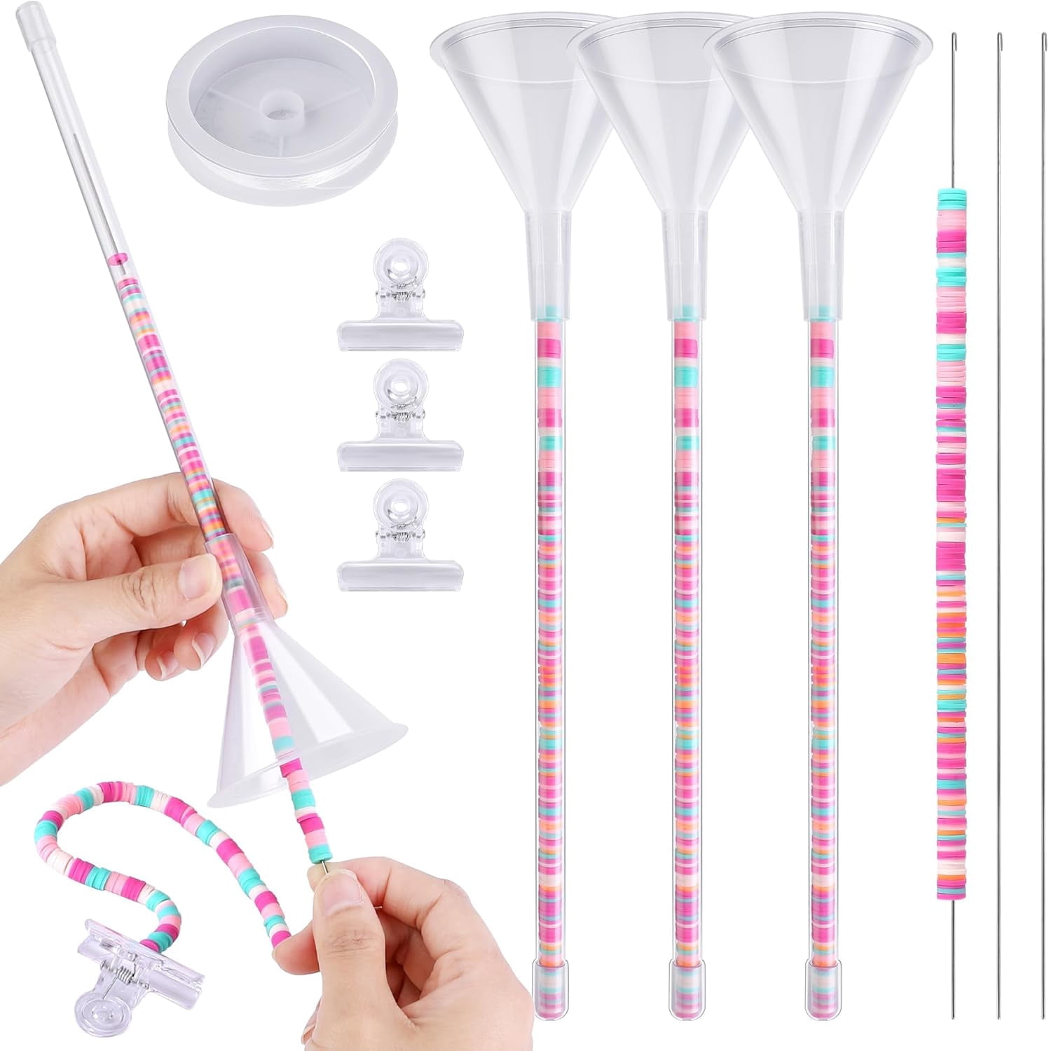 3 Pcs Beading Funnel Bracelet Making Kit Tools Needles Clay Beads Jewelry Necklaces
