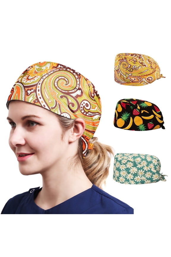 3 Pcs Beanies Working Cap Sweatband Cotton Turban Cap Tie Back Adjustable Working Hat for Women Men