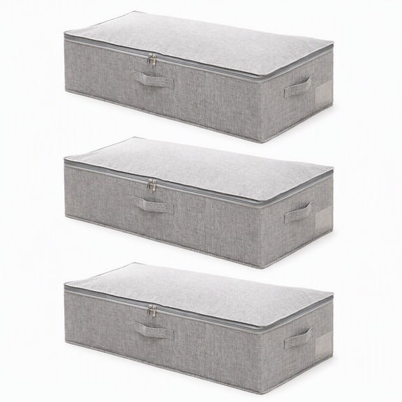 3 Pcs Under Bed Storage Containers, Flat Thin Fabric Clothes Organizer Boxes With Zipper, Low Profile Underbed Storage Bins For Clothing, Blankets And Household Stuff
