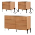 thumbnail image 1 of 3 Pcs Bedroom Set, 6 Drawer Dresser And Nightstand Set with Minimalist Reeded Design, Oak Double Dresser With Hidden Handles, 1 of 8
