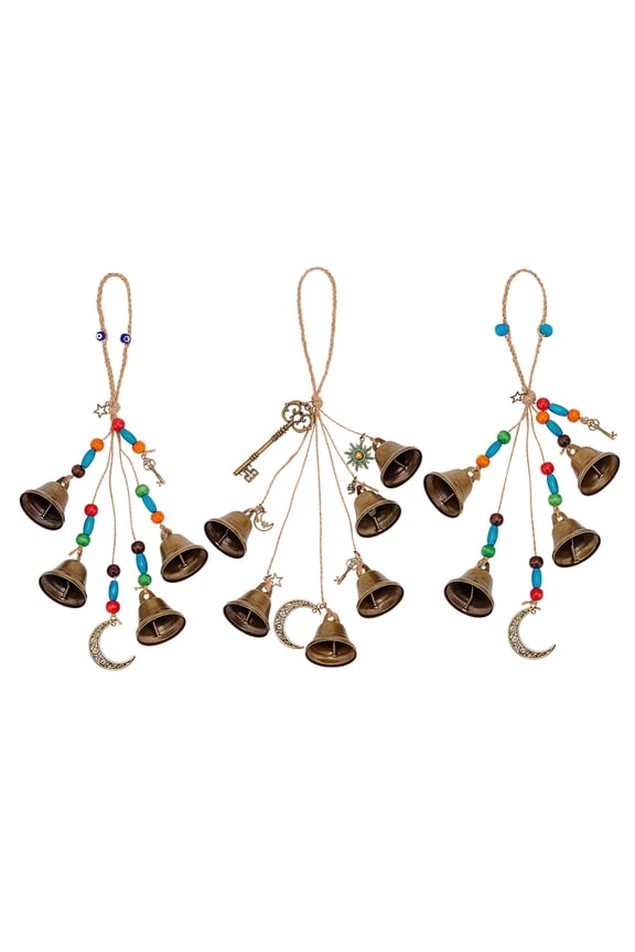 3 Pcs Bells Keychain Hangers - Moon Key Wiccan Bells Decor with Wood Beads Wind Chimes for Home Decor - 11.8 Inch DIY