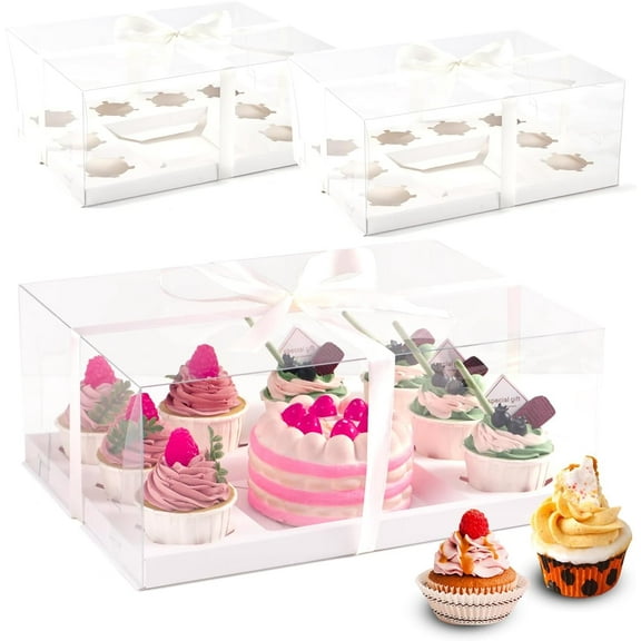 3 Pcs Bento Clear Boxes 1 mini Cake and 8 Cupcakes Box Cake Cupcake Combo Box Rectangle Cupcake Holder for Treats, Dessert Boxes, Muffins (1+8/3Pcs)
