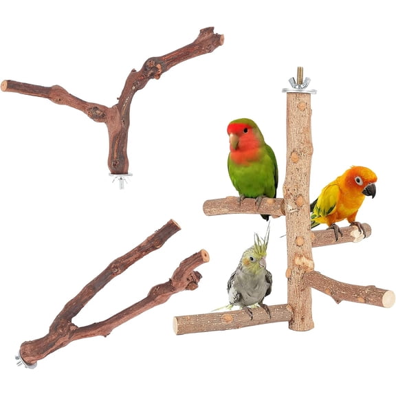 3 Pcs Bird Branches Perch Natural Wood Stand Parakeet Exercise Toys Paw Grinding Climbing Bird Cage Accessories for Parrots Conure Supplies Budgie Platform Brown