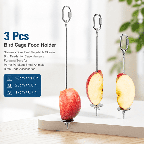 3 Pcs Bird Cage Food Holder, Stainless Steel Fruit Vegetable Skewer Bird Feeder for Cage Hanging Foraging Toys for Parrot Parakeet Small Animals Birds Cage Accessories
