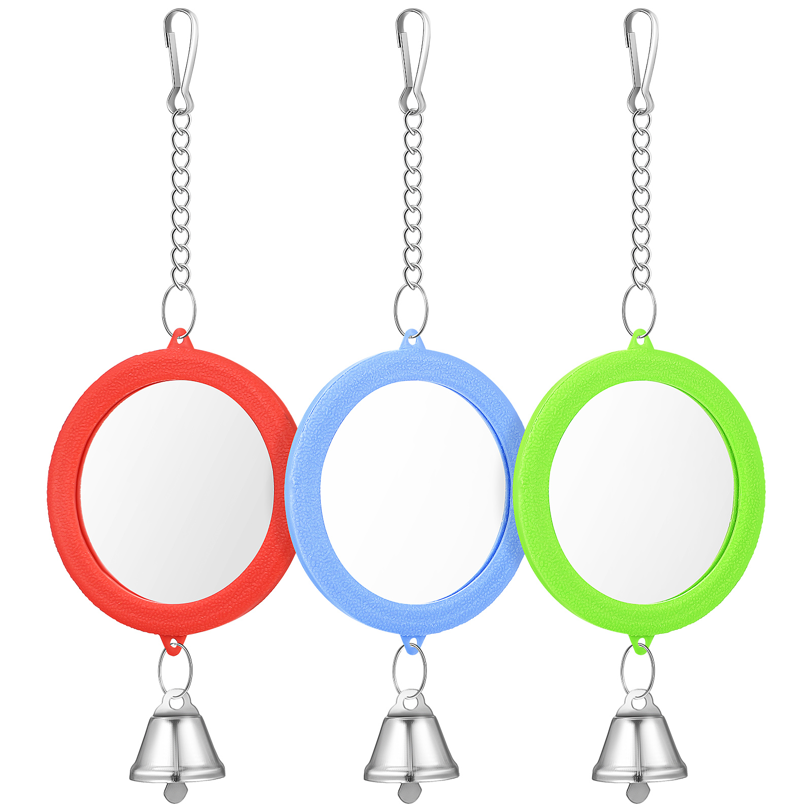 3 Pcs Bird Mirrors with Bell Round Doubleside Mirror Interactive Toys