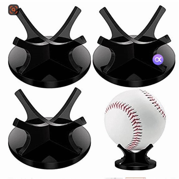 3 Pcs Black Acrylic Sports Ball Display Stand, Mini 2 x 1.1 x 0.1 in U-Groove Holders for Baseball, Golfball, Tennis, Small Bowling Ball