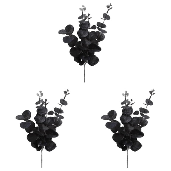 3 Pcs Black Artificial Flowers Black Eucalyptus Stems Decor | Black Eucalyptus Flowers Faux Eucalyptuses Leaves Branches for Halloween Home Farmhouse Party Table Centerpieces Decoration